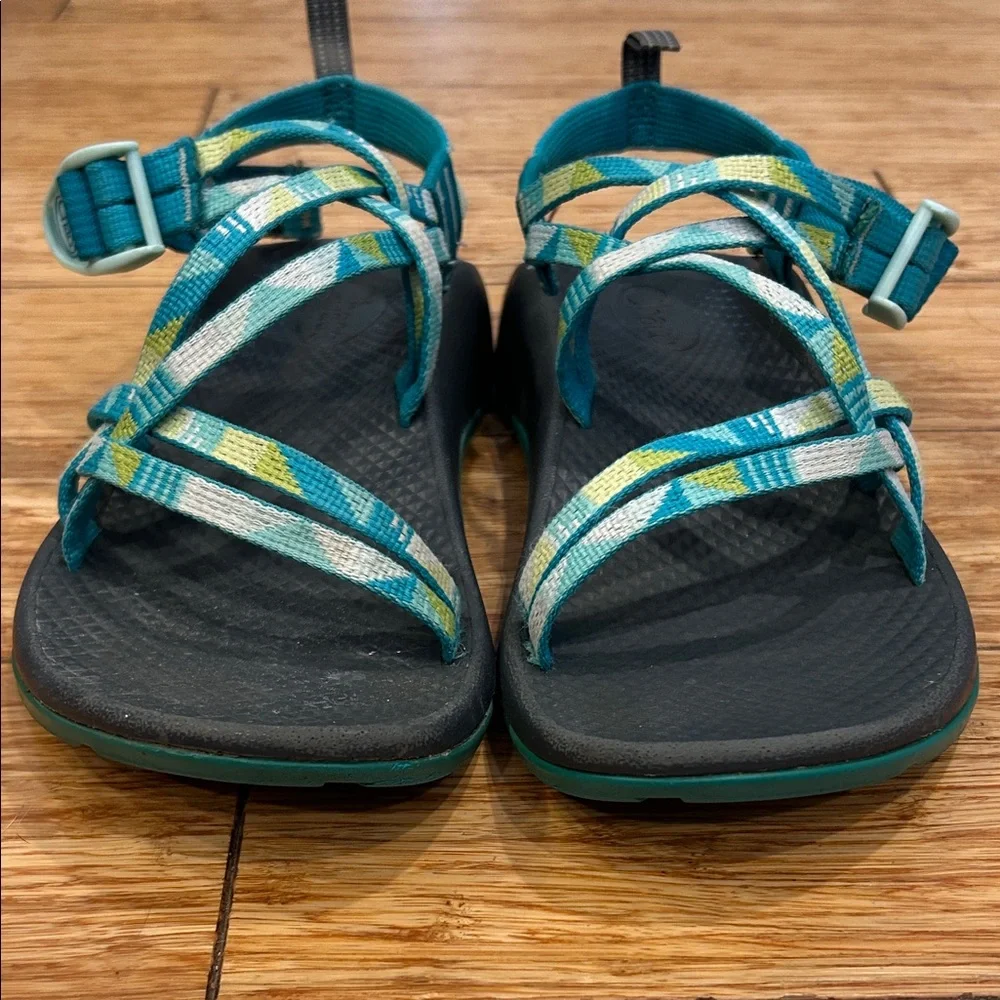 Chaco Kids' ZX/1 EcoTread Sandals Teal, Yellow, White Vacation Vibes Kid’s 4 - Picture 1 of 6